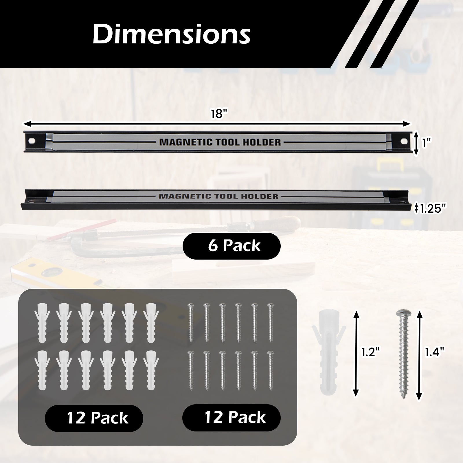 18 Inch Magnetic Tool Holder Strip with Mounting Screws-Silver