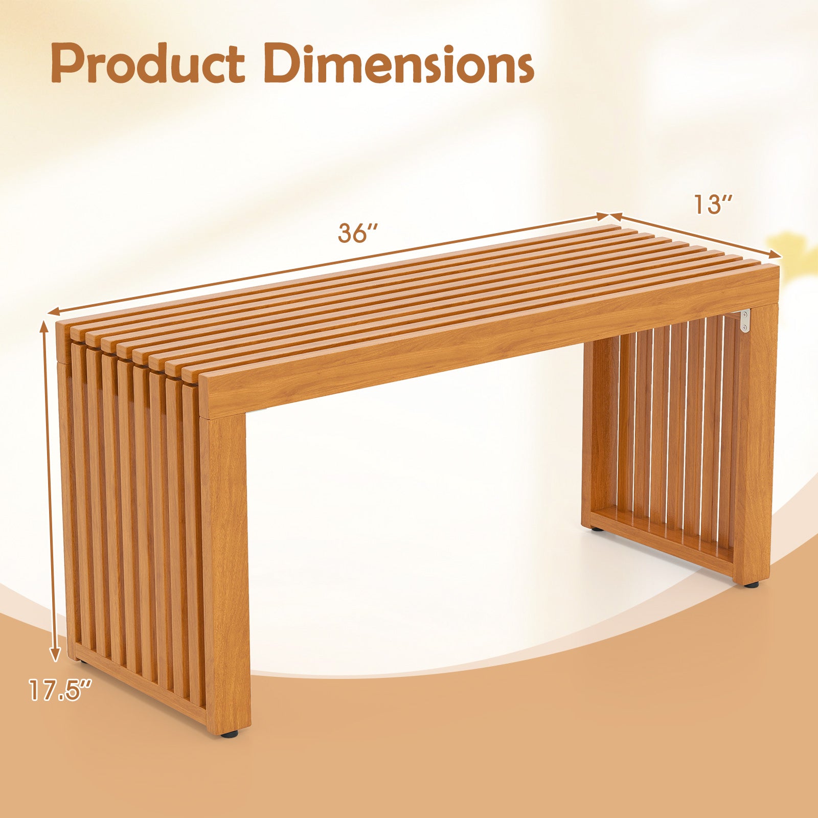36 Inch Patio Bench All-Slat Acacia Wood Loveseat