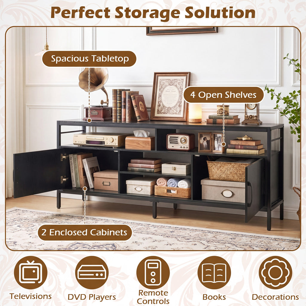 58 Inch Industrial TV Stand with Cabinets and Adjustable Shelf for TVs up to 65 Inch-Black