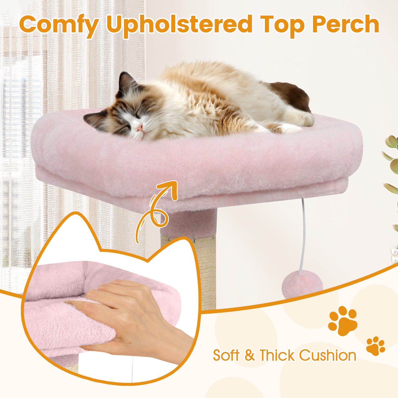 58" Multi-Level Cat Tree Soft Plush Cat Tower with Padded Top Perch-Pink