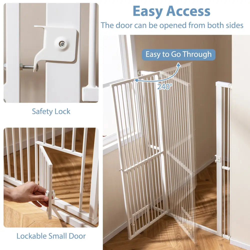 59€ Extra Tall Pet Gate Heavy-Duty Metal Cat Gate with Wide Opening-White - White - Pet Gate