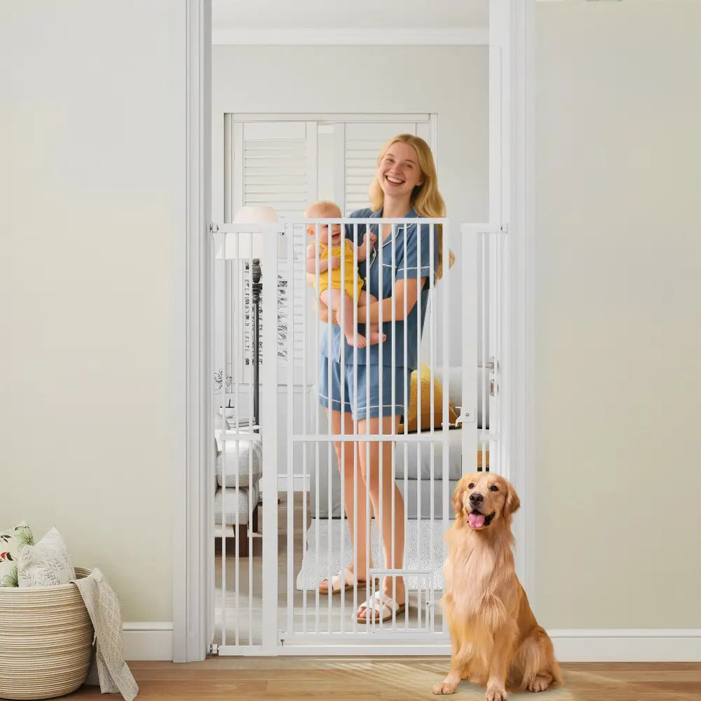 59€ Extra Tall Pet Gate Heavy-Duty Metal Cat Gate with Wide Opening-White - White - Pet Gate
