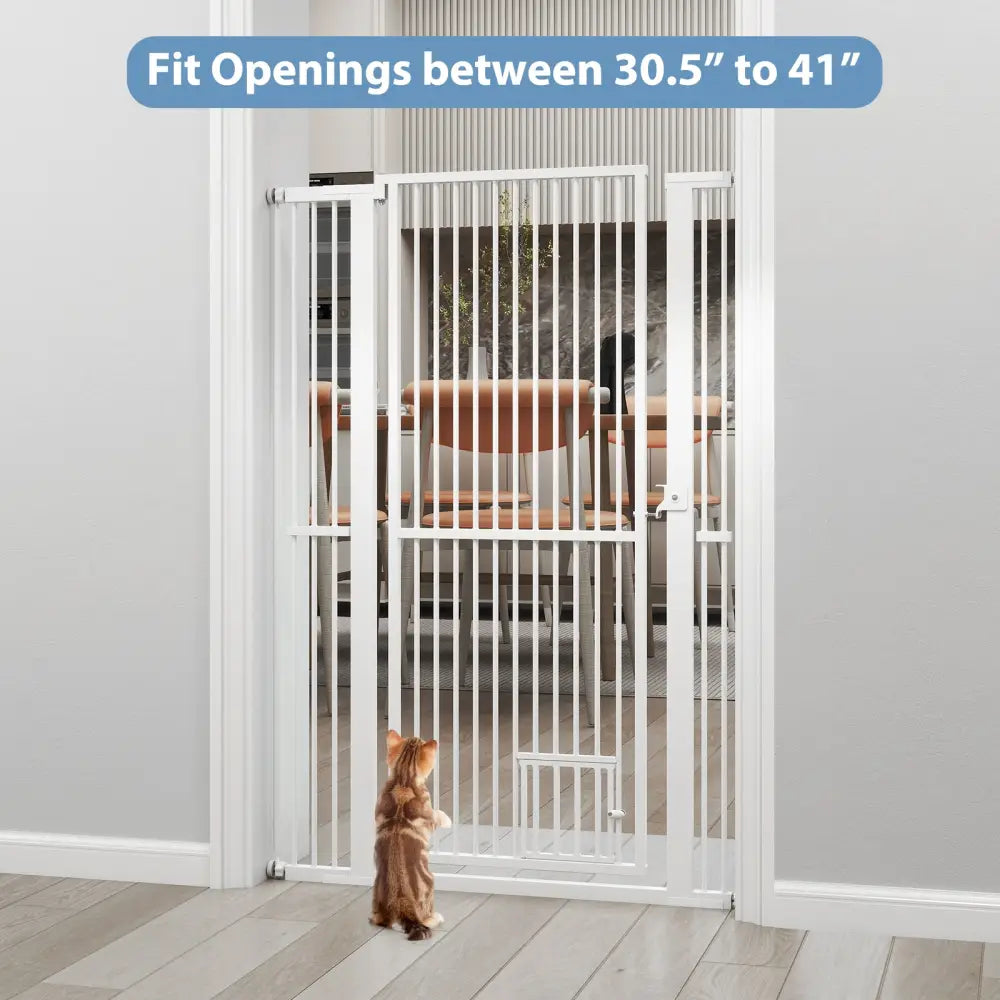 59€ Extra Tall Pet Gate Heavy-Duty Metal Cat Gate with Wide Opening-White - White - Pet Gate