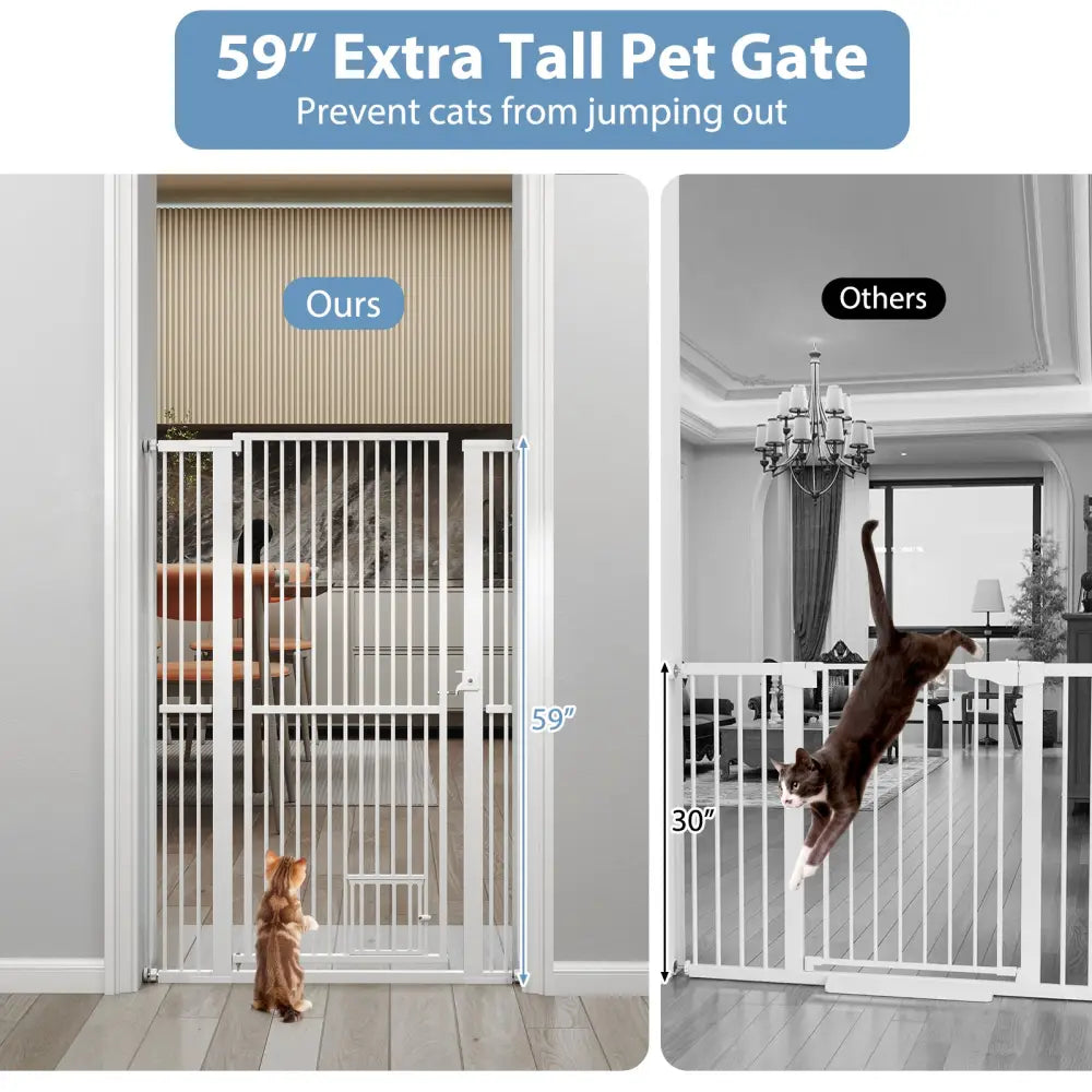 59€ Extra Tall Pet Gate Heavy-Duty Metal Cat Gate with Wide Opening-White - White - Pet Gate