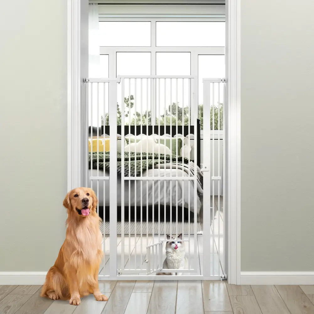 59€ Extra Tall Pet Gate Heavy-Duty Metal Cat Gate with Wide Opening-White - White - Pet Gate