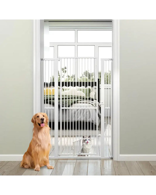 59€ Extra Tall Pet Gate Heavy-Duty Metal Cat Gate with Wide Opening-White - White - Pet Gate