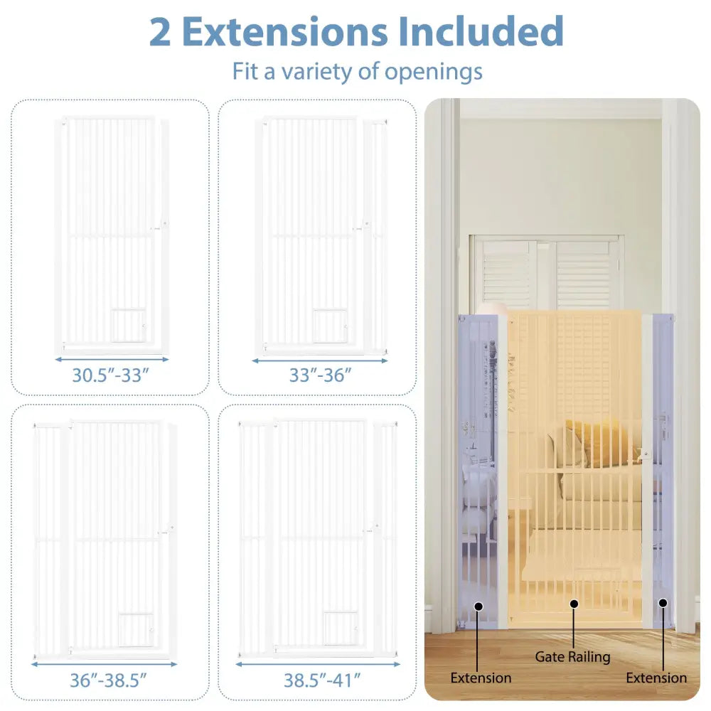 59€ Extra Tall Pet Gate Heavy-Duty Metal Cat Gate with Wide Opening-White - White - Pet Gate