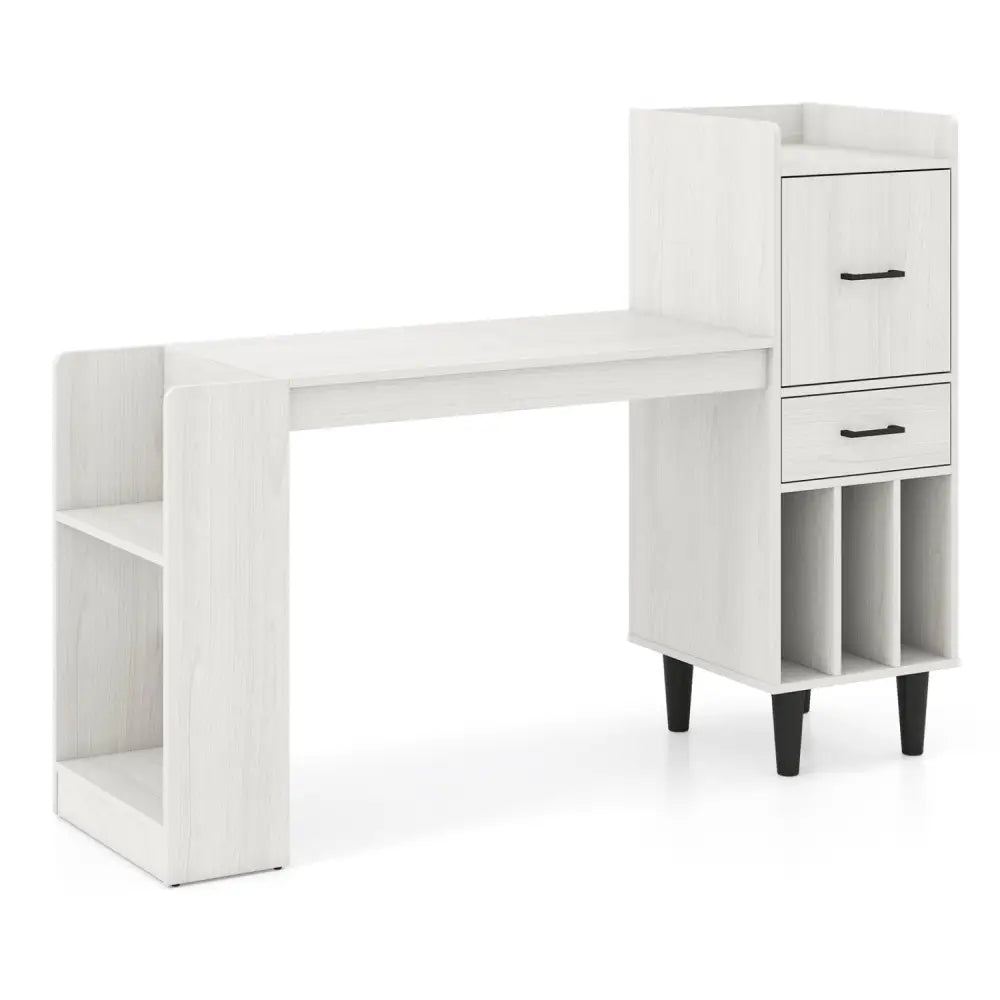 59’’ Home Office Desk with Side Storage Shelves and Drawer Cabinets for Bedroom-White - White - Standing Desks