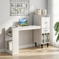 59’’ Home Office Desk with Side Storage Shelves and Drawer Cabinets for Bedroom-White - White - Standing Desks