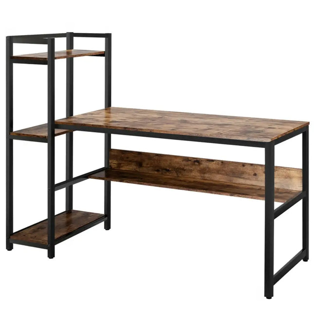 59-Inch Computer Desk Home Office Workstation 4-Tier Storage Shelves-Rustic Browm - Rustic Brown - Computer Desks
