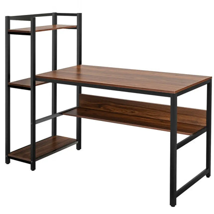 59-Inch Computer Desk Home Office Workstation 4-Tier Storage Shelves-Walnut - Walnut - Computer Desks