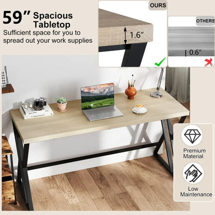 59 Inch Computer Desk with Heavy-duty Metal Frame and Crossbar-Gray Costway