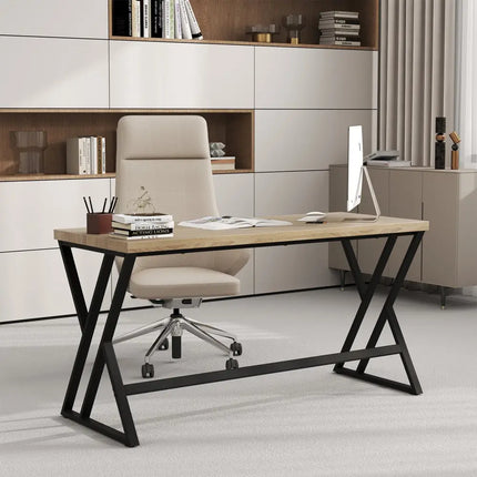 59 Inch Computer Desk with Heavy-duty Metal Frame and Crossbar-Gray Costway