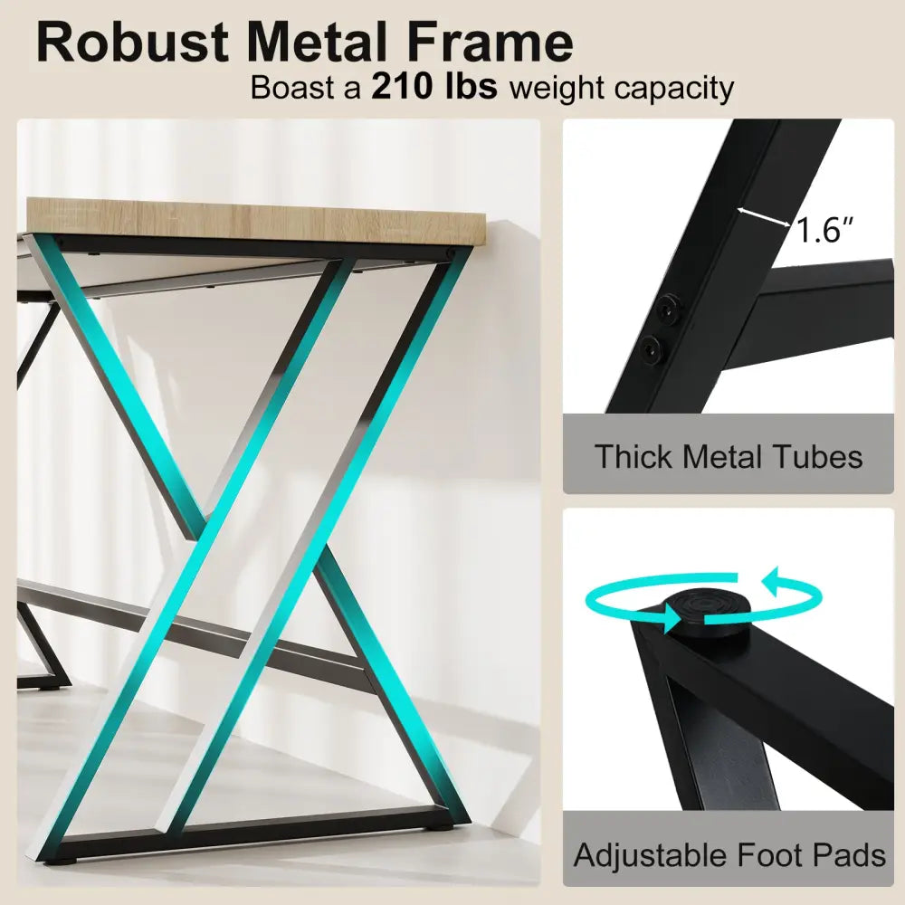 59 Inch Computer Desk with Heavy-duty Metal Frame and Crossbar-Gray - Gray - Computer Desks