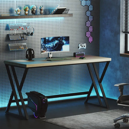 59 Inch Computer Desk with Heavy-duty Metal Frame and Crossbar-Gray Costway