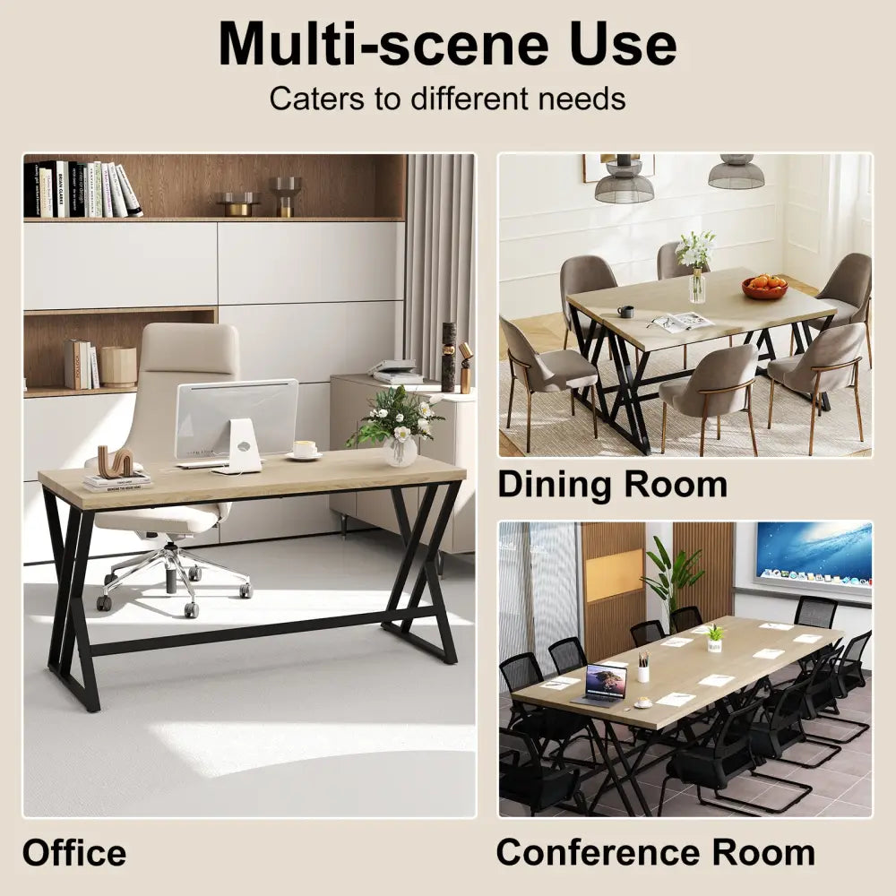59 Inch Computer Desk with Heavy-duty Metal Frame and Crossbar-Gray - Gray - Computer Desks