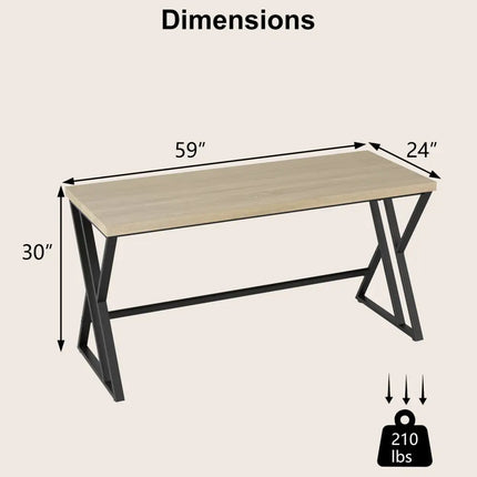 59 Inch Computer Desk with Heavy-duty Metal Frame and Crossbar-Gray Costway