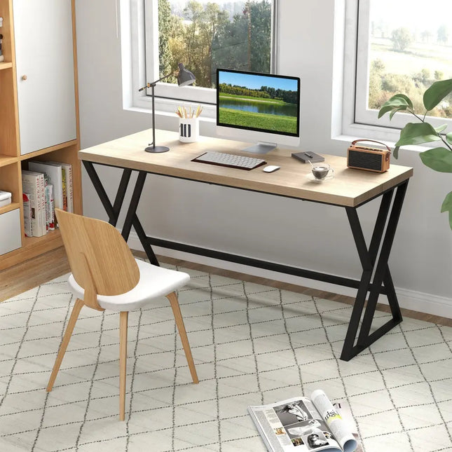 59 Inch Computer Desk with Heavy-duty Metal Frame and Crossbar-Gray Costway
