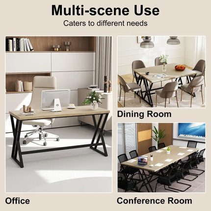 59 Inch Computer Desk with Heavy-duty Metal Frame and Crossbar-Gray Costway