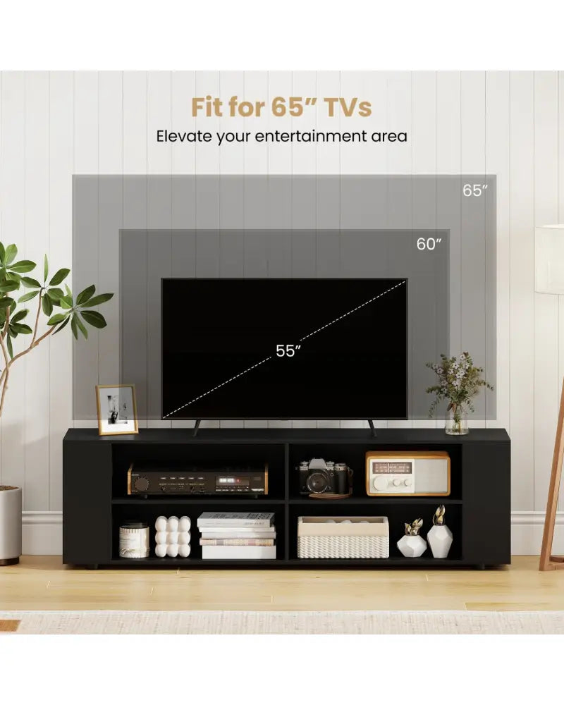 59 Inch Console Storage Entertainment Media Wood TV Stand-Black - Black - Entertainment Centers & TV Stands