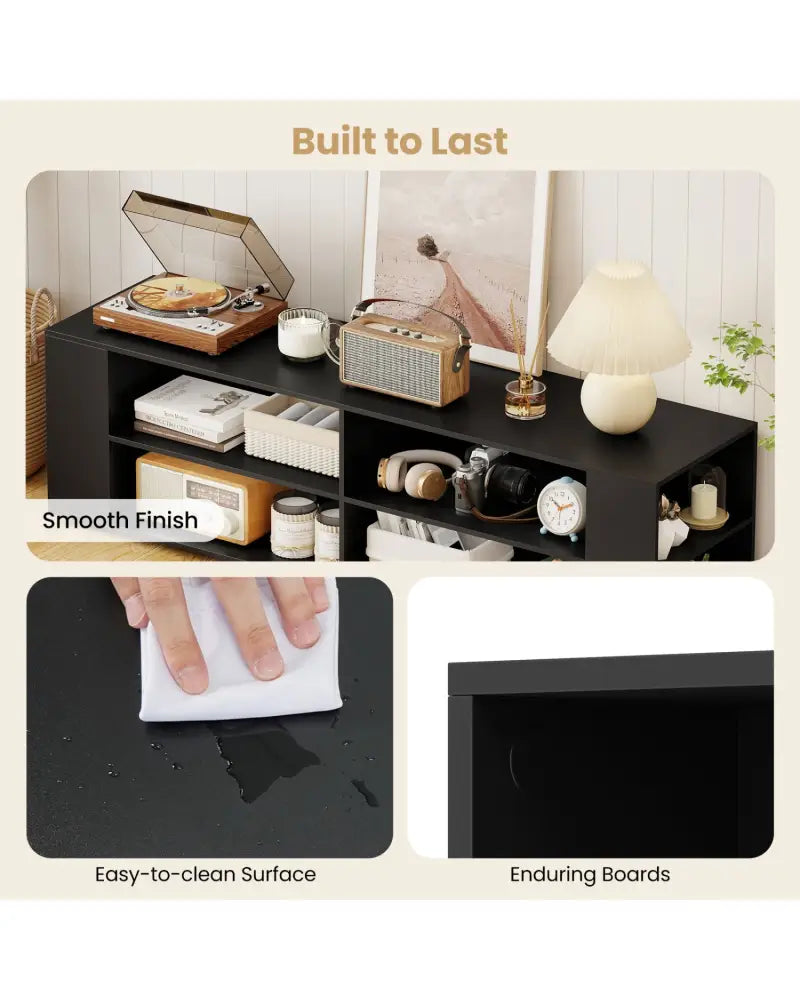 59 Inch Console Storage Entertainment Media Wood TV Stand-Black - Black - Entertainment Centers & TV Stands