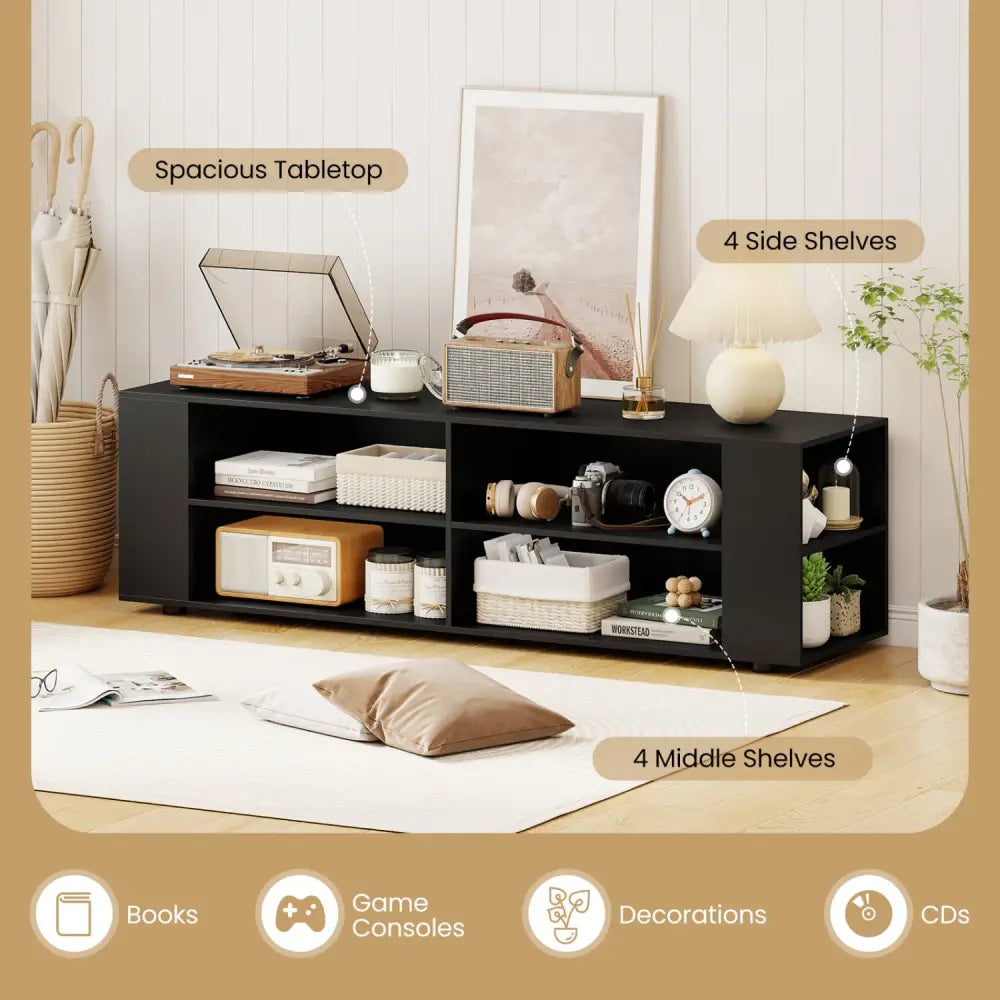 59 Inch Console Storage Entertainment Media Wood TV Stand-Black - Black - Entertainment Centers & TV Stands