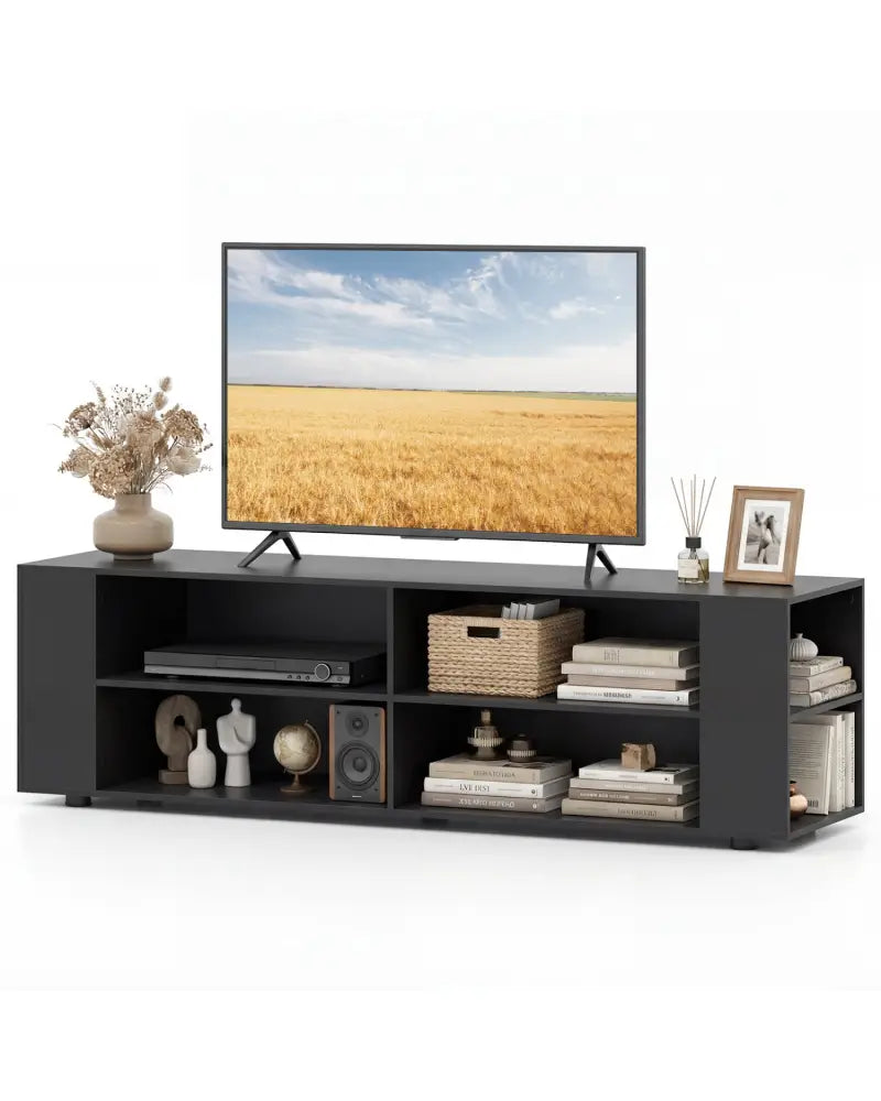 59 Inch Console Storage Entertainment Media Wood TV Stand-Black - Black - Entertainment Centers & TV Stands