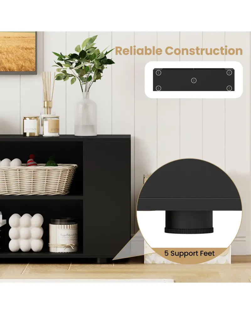 59 Inch Console Storage Entertainment Media Wood TV Stand-Black - Black - Entertainment Centers & TV Stands