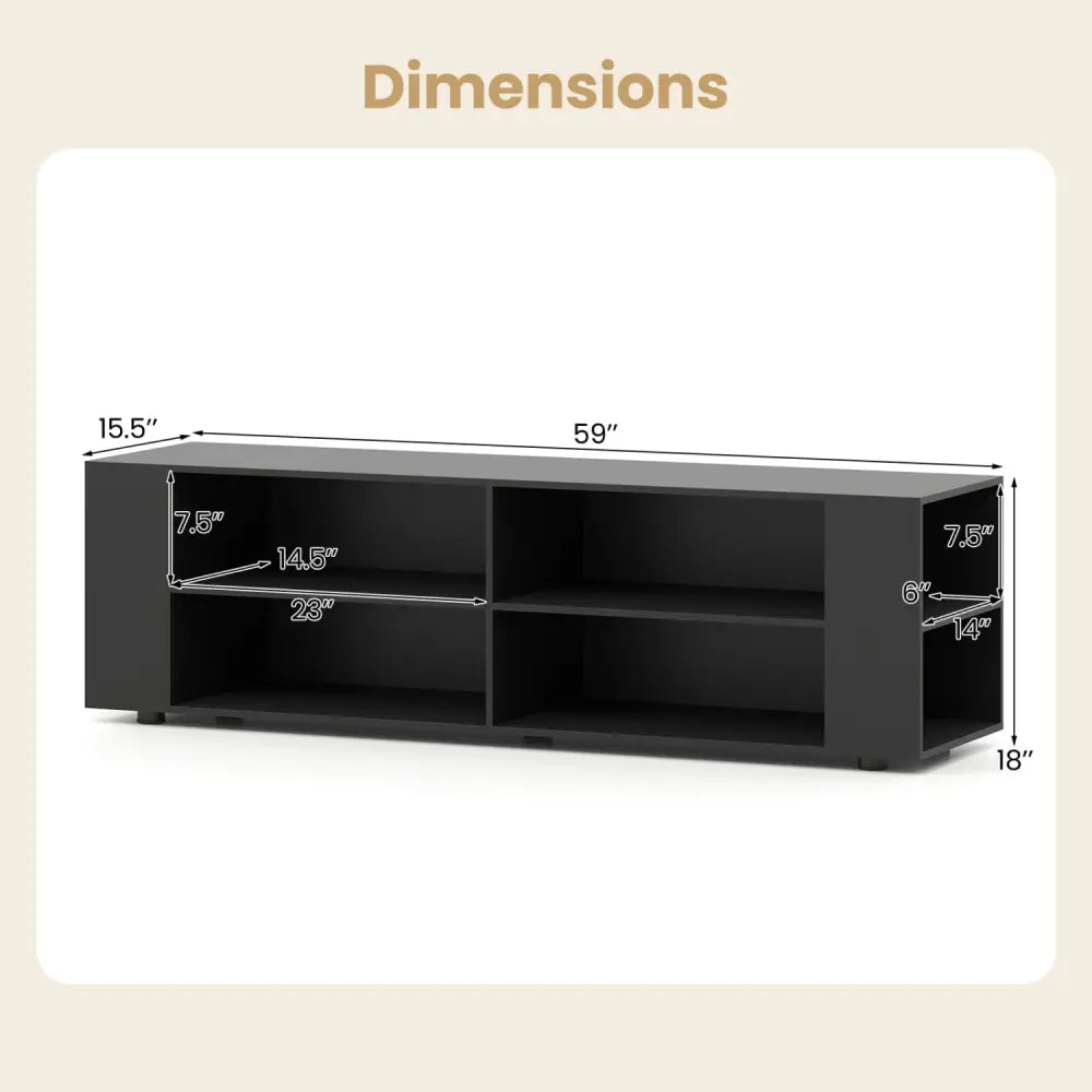 59 Inch Console Storage Entertainment Media Wood TV Stand-Black - Black - Entertainment Centers & TV Stands