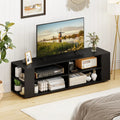59 Inch Console Storage Entertainment Media Wood TV Stand-Black - Black - Entertainment Centers & TV Stands