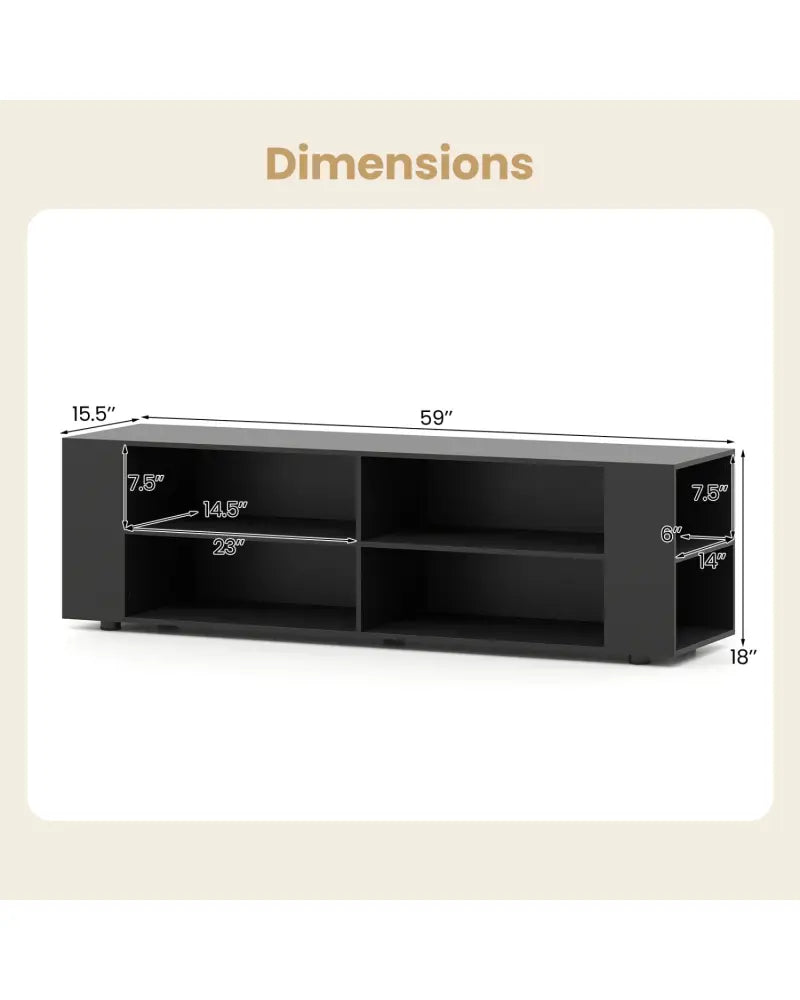 59 Inch Console Storage Entertainment Media Wood TV Stand-Black - Black - Entertainment Centers & TV Stands