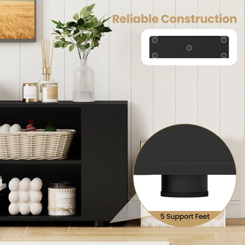 59 Inch Console Storage Entertainment Media Wood TV Stand-Black - Black - Entertainment Centers & TV Stands