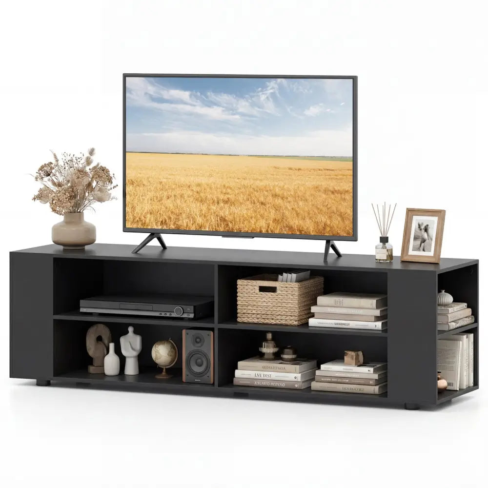 59 Inch Console Storage Entertainment Media Wood TV Stand-Black - Black - Entertainment Centers & TV Stands