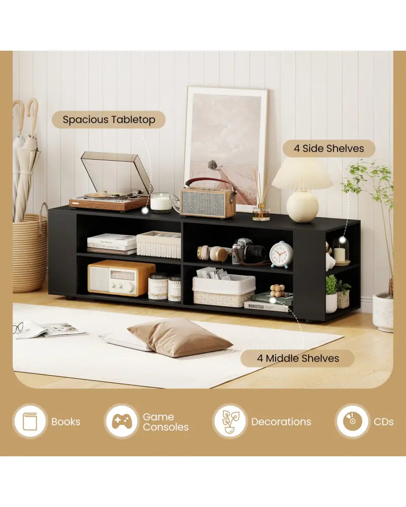 59 Inch Console Storage Entertainment Media Wood TV Stand-Black - Black - Entertainment Centers & TV Stands