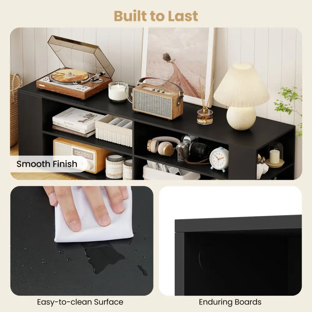 59 Inch Console Storage Entertainment Media Wood TV Stand-Black - Black - Entertainment Centers & TV Stands