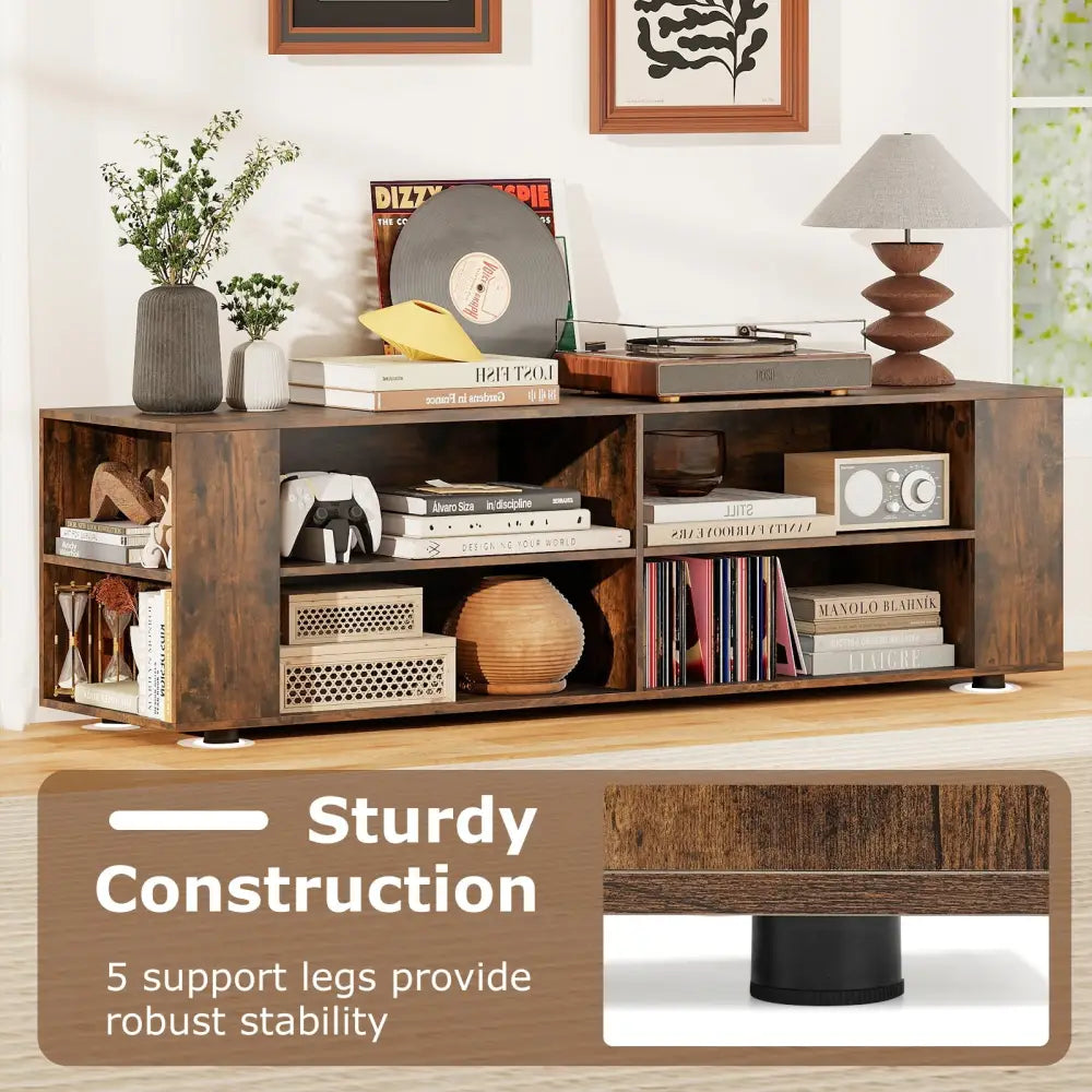 59 Inch Console Storage Entertainment Media Wood TV Stand-Walnut - Walnut - Entertainment Centers & TV Stands
