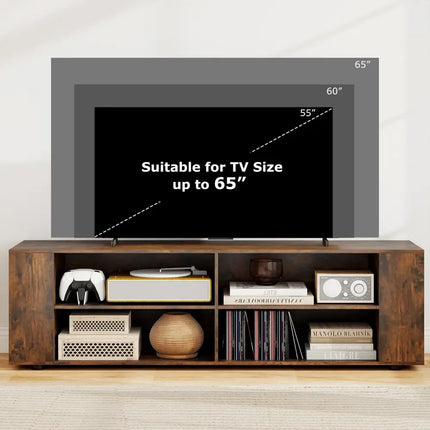 59 Inch Console Storage Entertainment Media Wood TV Stand-Walnut - Walnut - Entertainment Centers & TV Stands