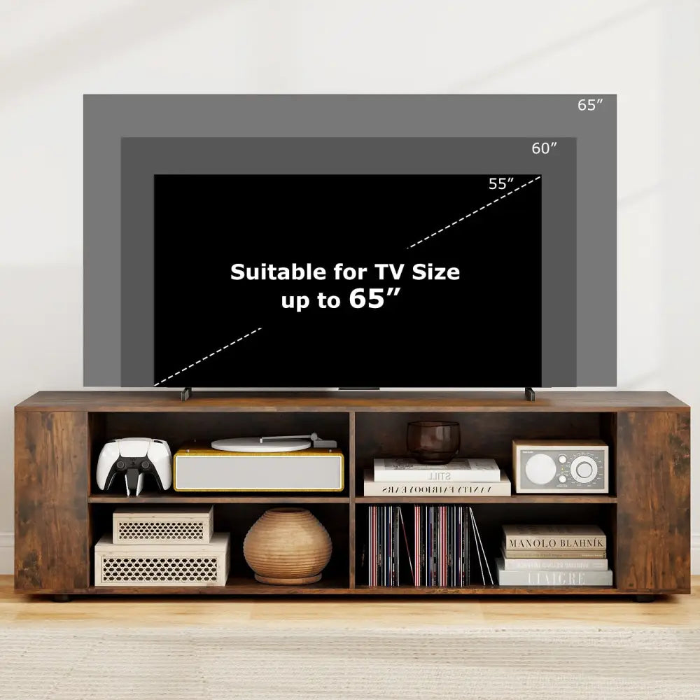 59 Inch Console Storage Entertainment Media Wood TV Stand-Walnut - Walnut - Entertainment Centers & TV Stands