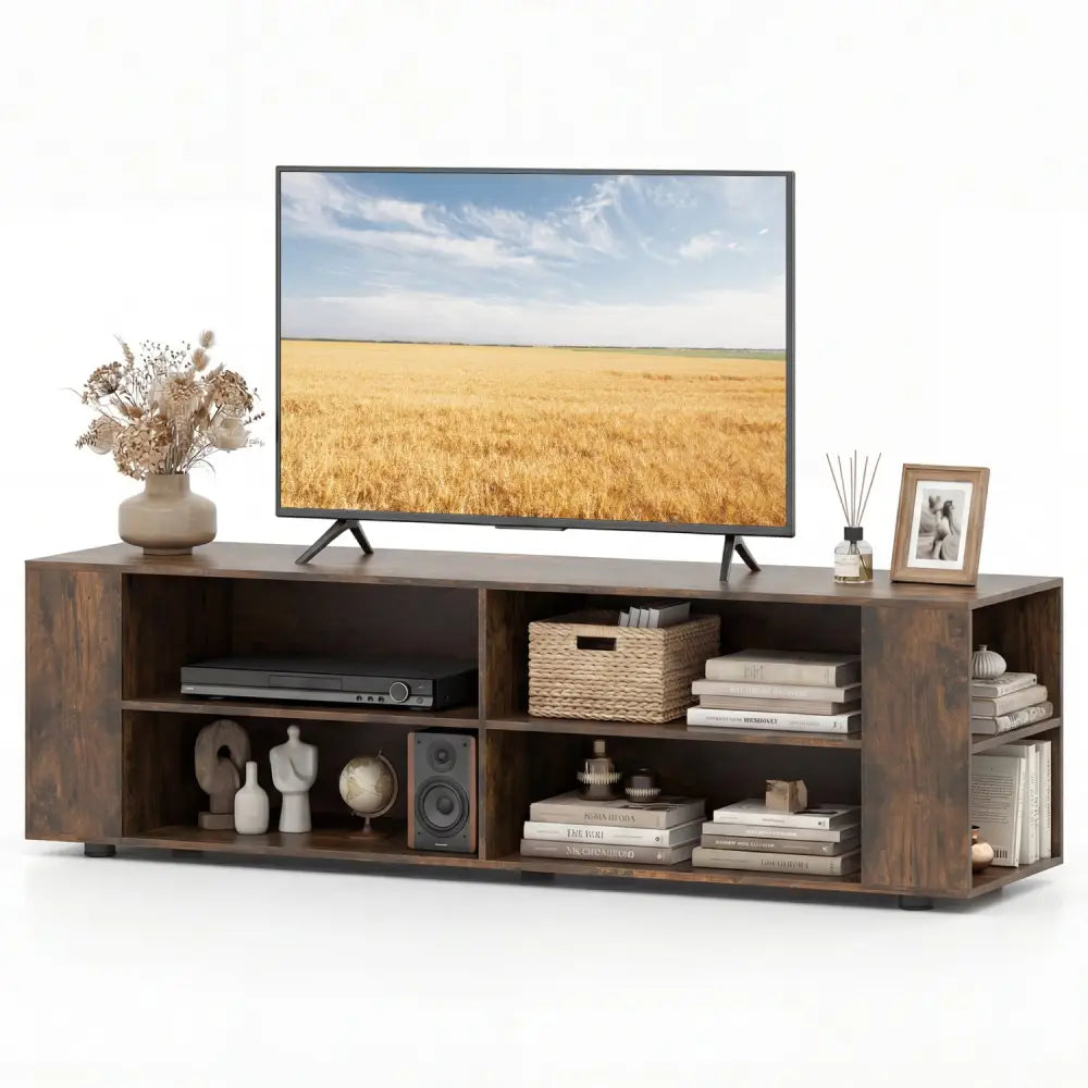 59 Inch Console Storage Entertainment Media Wood TV Stand-Walnut - Walnut - Entertainment Centers & TV Stands