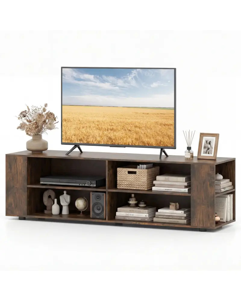 59 Inch Console Storage Entertainment Media Wood TV Stand-Walnut - Walnut - Entertainment Centers & TV Stands