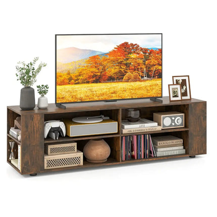 59 Inch Console Storage Entertainment Media Wood TV Stand-Walnut - Walnut - Entertainment Centers & TV Stands