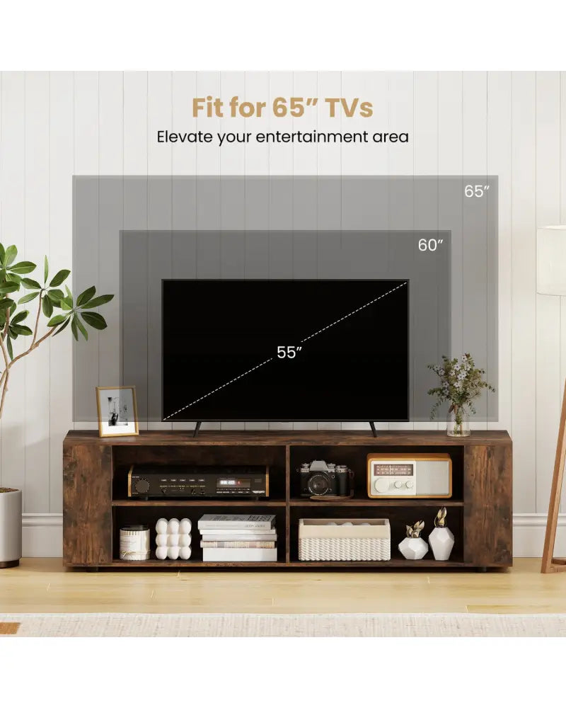 59 Inch Console Storage Entertainment Media Wood TV Stand-Walnut - Walnut - Entertainment Centers & TV Stands