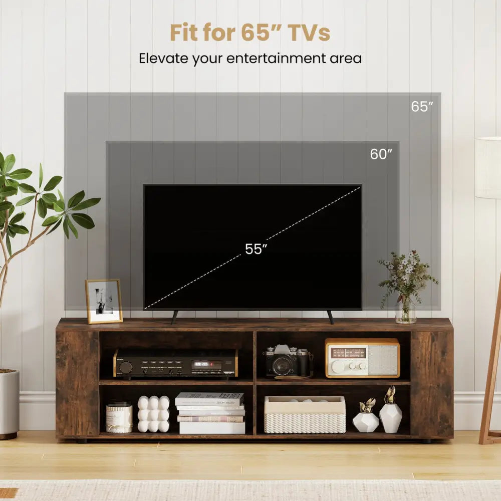 59 Inch Console Storage Entertainment Media Wood TV Stand-Walnut - Walnut - Entertainment Centers & TV Stands