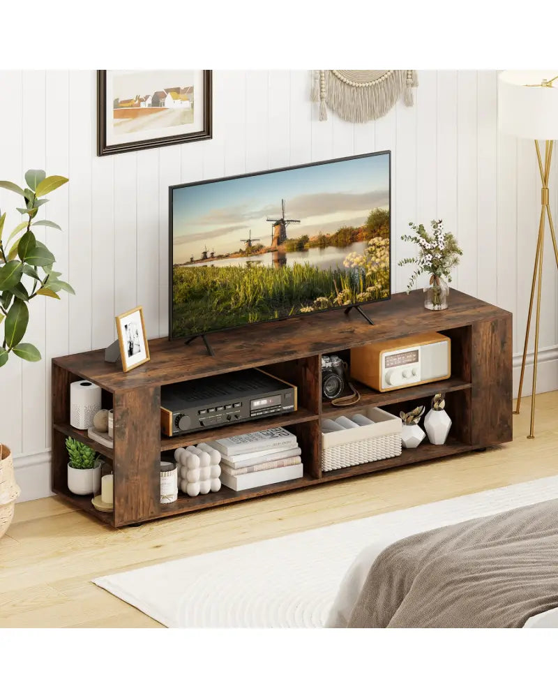 59 Inch Console Storage Entertainment Media Wood TV Stand-Walnut - Walnut - Entertainment Centers & TV Stands