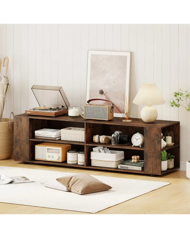 59 Inch Console Storage Entertainment Media Wood TV Stand-Walnut - Walnut - Entertainment Centers & TV Stands