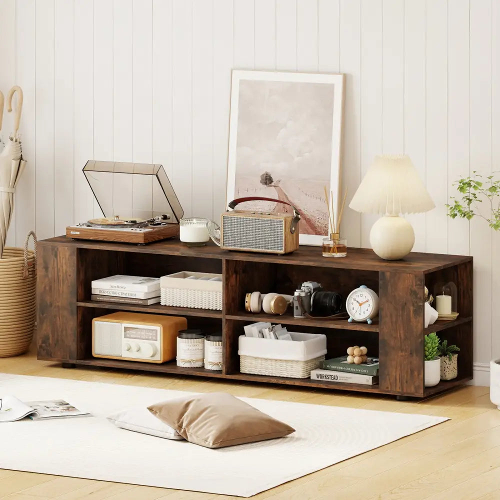 59 Inch Console Storage Entertainment Media Wood TV Stand-Walnut - Walnut - Entertainment Centers & TV Stands