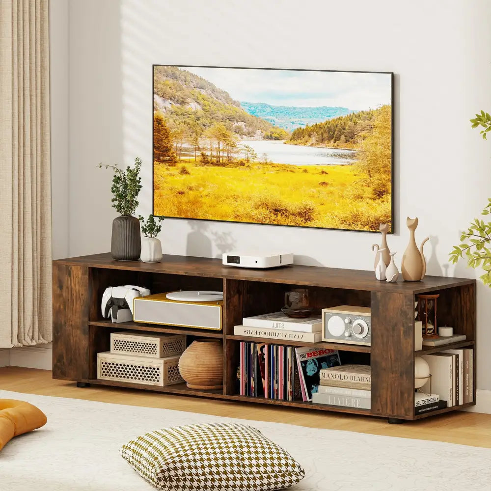 59 Inch Console Storage Entertainment Media Wood TV Stand-Walnut - Walnut - Entertainment Centers & TV Stands