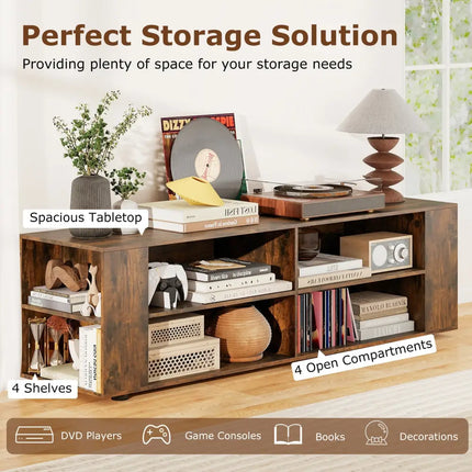 59 Inch Console Storage Entertainment Media Wood TV Stand-Walnut - Walnut - Entertainment Centers & TV Stands