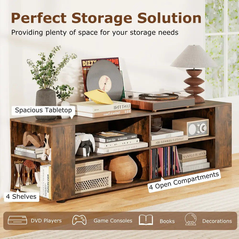 59 Inch Console Storage Entertainment Media Wood TV Stand-Walnut - Walnut - Entertainment Centers & TV Stands