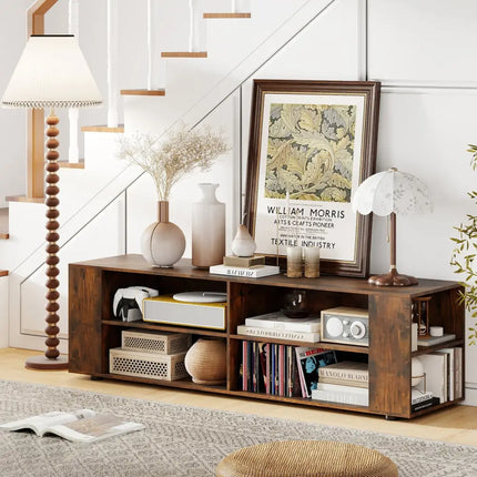 59 Inch Console Storage Entertainment Media Wood TV Stand-Walnut - Walnut - Entertainment Centers & TV Stands